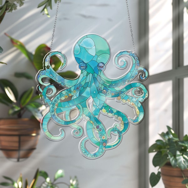 Blue Octopus acrylic window hanging, Octopus Window Hangings, Sea Octopus gift, Mother's day gift, home decor ocean sea lover, Gift For Dad