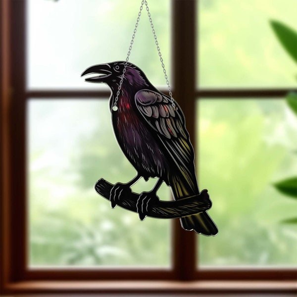 Raven Window Hanging, Crow Acrylic Decor, Garden Decor, Bird Lover Gift, Gift For Mom, Raven Art, Crow Art, All Occasion Gift, Horror Gift.