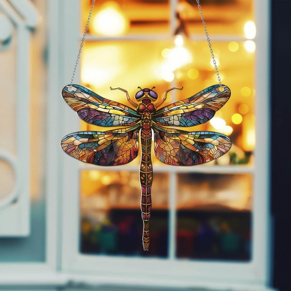 Rainbow Dragonfly Acrylic window hanging, insect lover home decor, Unique handmade gift, Handcrafted Elegance Acrylic Window Decor.