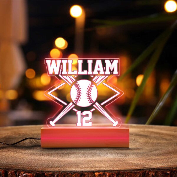 Baseball Sports Fan Lamps Light Up, Custom Night Light, Featuring Licensed, Baseball Gift, Gift For Baseball Lover, Gift Baseball Player