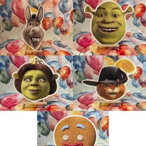 Máscaras de fiesta de cartón 2D de Shrek (paquete de cinco) - El ogro verde y sus amigos