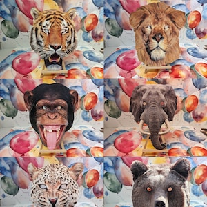 Maschere per feste con carte di animali selvatici - Confezione da sei varietà che include una maschera da leone, tigre, orso, scimpanzé, elefante e leopardo - Divertimento per feste con animali