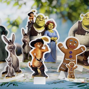 Shrek Mini Table Top Tekturowe Wycinanki Imprezowe Opakowanie 10 sztuk Dekoracja stołu Impreza Tort Ozdoby Miniaturowe Postacie Sceny