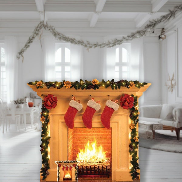 Christmas Fireplace Festive Cardboard Cutout 101cm x 121cm / 3ft 3" x 3ft 9" with free Mini standee decoration party event prop standup