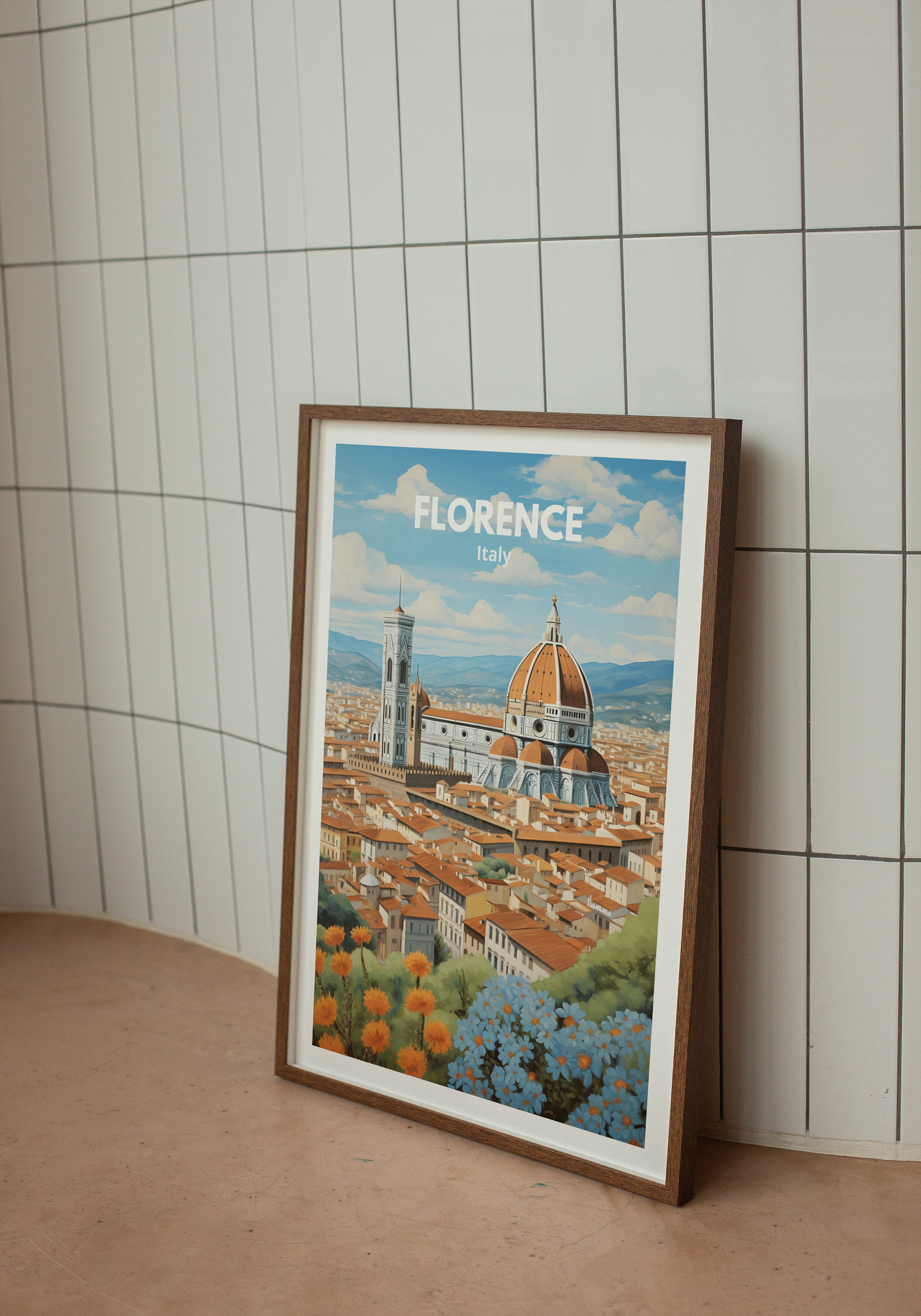 Affiche Voyage Vintage Florence Italie - Poster Déco Rétro, Prêt à Encadrer