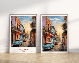 Impresión de viaje de la ciudad de La Habana, Impresión de póster de viaje de La Habana Cuba, Arte de pared de la ciudad de La Habana, Decoración de pared de viaje de La Habana ID 060