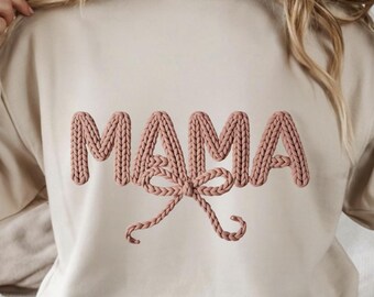 Faux Latch Hook Yarn Mama PNG, Cute mom PNG, Sublimation design, Cottagecore Png, DTF pod, bow coquette Knitted Mama Crochet mom