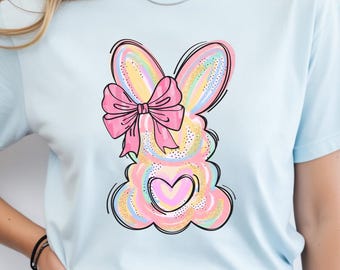 Happy Easter cute  bow bunny PNG, Bunny Bow Easter PNG, Sublimation, Easter Bow pattern png, DTF, Cute easter design, cottagecore coquette