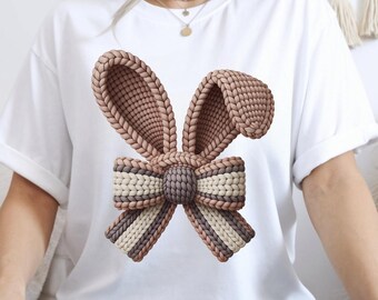 Bow Bunny Ears PNG, Faux yarn design Easter PNG, Sublimation design, Easter bunny Knit png, DTF, digital download, Cottage core, Coquette