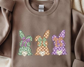 3 cute bunnys PNG, Bunny Bow Easter PNG, Sublimation, Easter Bow pattern png, DTF, Cute easter design, fluffy bunny cottagecore coquette