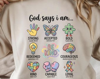 God Says I Am PNG, Faith God Jesus PNG, Sublimation design, Colourful Bible Verses, DTF, pod, Shirt design, Be Kind