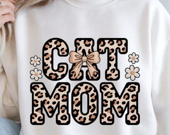 Cat Mom PNG, Retro Cat Mom PNG, Coquette Mom Life, Mom Mama Shirt, Sublimation design, Coquette Cross, DTF, Pet Mom Fur Baby, Leopard Floral