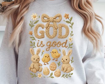 God Is Good PNG, Easter PNG, Sublimation design, Faux yarn design, Easter bunny floral png, DTF, digital download, Cottage core, Coquette