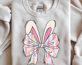 Bow Bunny Ears PNG, Brushed design Easter PNG, Sublimation design, Easter bunny png, DTF, digital download, Cottage core, Coquette