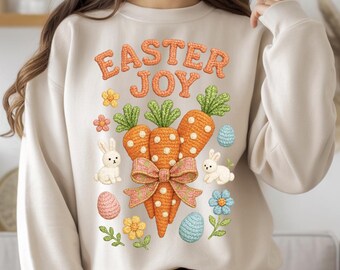 Easter Joy PNG, Carrots Bunny Easter Eggs PNG, Sublimation design, Faux yarn design, Easter bunny floral png, DTF, Cottage core, Coquette