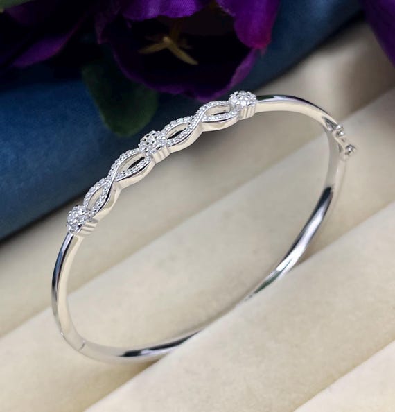 CZ Diamond Infinity Women's Bangle, Sterling Silver Cuff Jewelry