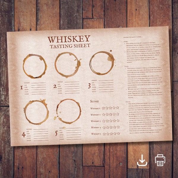 Whiskey Tasting Bundle | Whiskey Tasting Sheet and Whiskey Tasting Instructions | Whiskey Tasting How To | Whiskey Tasting kit | Printable