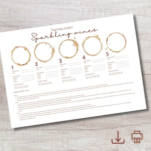 Sparkling wine tasting bundle | Wine tasting sheet & tasting instructions | How to taste Wine | Champagne Tasting Notes Template | Printable