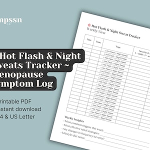 Hot Flash & Night Sweats Tracker | Menopause Symptom Log | Printable PDF | Instant Download | Daily Hormone Journal Page