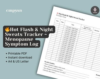 Hot Flash & Night Sweats Tracker | Menopause Symptom Log | Printable PDF | Instant Download | Daily Hormone Journal Page