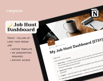 Notion Job Hunt Dashboard | Job Application Tracker | Digital Job Search Organizer & Career Planner