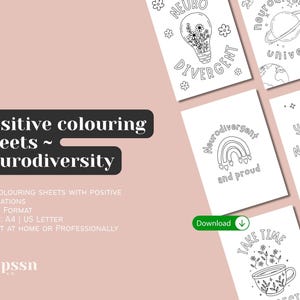 Folhas de colorir neurodivergentes – 8 páginas imprimíveis para relaxamento consciente e recuperação de burnout - Carta A4 EUA - Download instantâneo - TDAH Autismo
