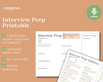 Preparación para entrevistas de trabajo (imprimible), preguntas de entrevista A4 (PDF)