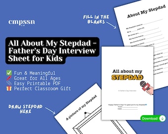 All About My Stepdad Interview Printable | Father's Day Activity for Kids | Stepdad Gift from Child | Instant Download PDF Keepsake