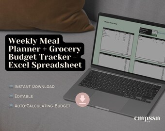 Weekly Meal Planner and Budget Tracker Excel | Digital Meal Plan Spreadsheet | Grocery List | Food Budget | Instant Download