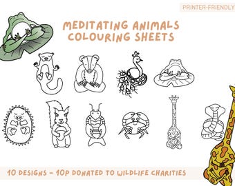 Meditating Animals Coloring Pages – Relaxing Activity (Digital Download)