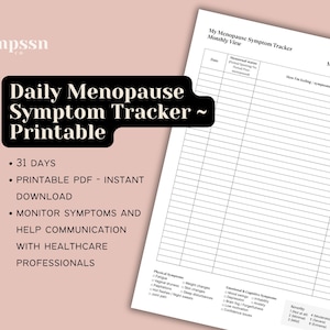 Menopause Daily Symptom Tracker | Daily Wellness Log | Printable Hormone Tracker | Perimenopause Monthly Journal | Instant Download PDF