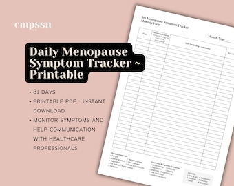 Menopause Daily Symptom Tracker | Daily Wellness Log | Printable Hormone Tracker | Perimenopause Monthly Journal | Instant Download PDF