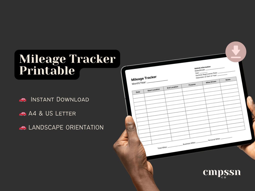 Mileage Tracker Printable | Vehicle Mileage Log for Taxes | IRS Mileage