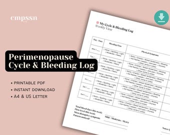 Registro de ciclo y sangrado de la perimenopausia imprimible / Registro hormonal semanal / Diario de síntomas menstruales / Descarga instantánea en PDF