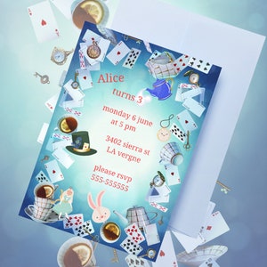 Alice in Wonderland digital birthday invitation, customizable digital invitation, little girl&#39;s birthday invitation,istant download