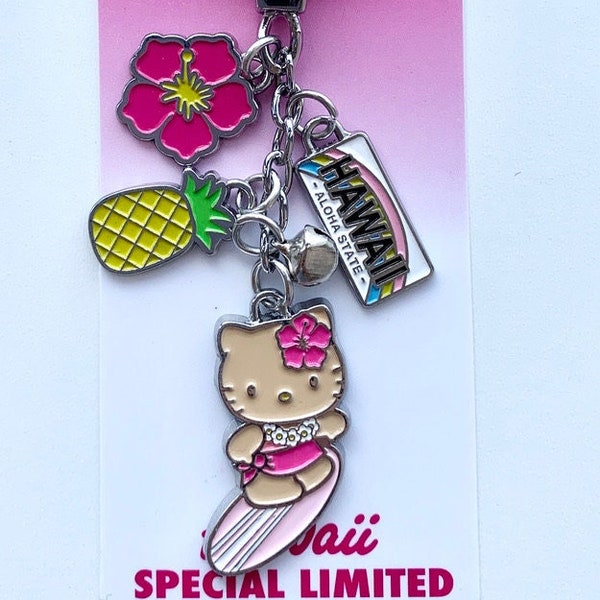 New - HAWAII Special Edition Hello Kitty Charm Keyring - Hula Surf