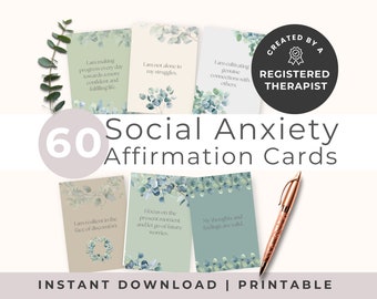 Social anxiety techniques, Affirmation cards for Adults PNG,  Printable Anxiety Flashcards, Botanical Digital resources for Mental Health
