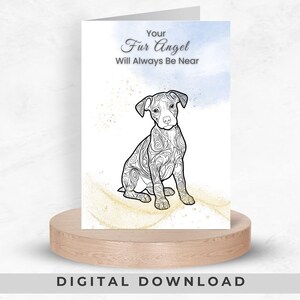 Carte de sympathie pour chien à télécharger, message de condoléances pour la perte d'un animal de compagnie, carte de voeux pour la mort d'un animal, motif aquarelle or bleu