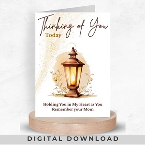 Carte de voeux pour la perte d'une mère, carte commémorative de lampe pour maman, cadeau du souvenir pour enfant en deuil, cadeau imprimable Angelversary, téléchargement Pdf