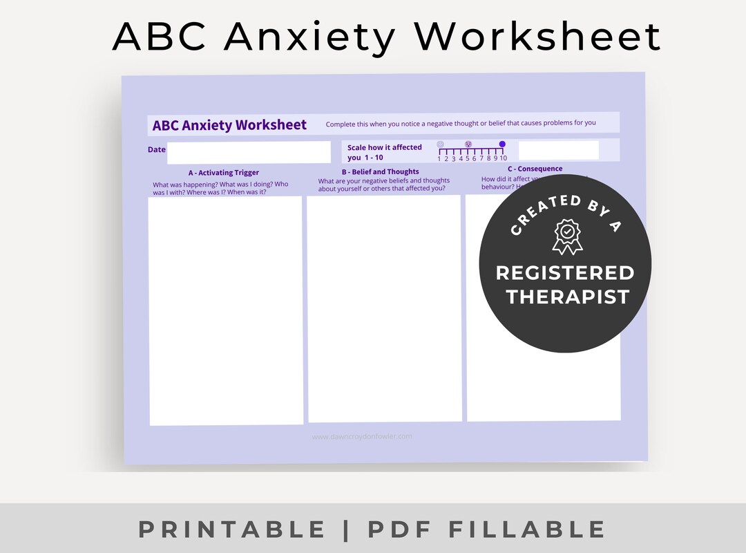 Anxiety Worksheets for Adults, Abc Anxiety Worksheet, Fillable PDF ...