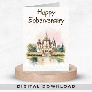 Carte de sobriété, carte imprimable d'anniversaire de sobriété, carte de voeux de château Français, année de sobriété, célébration de la récupération téléchargement numérique