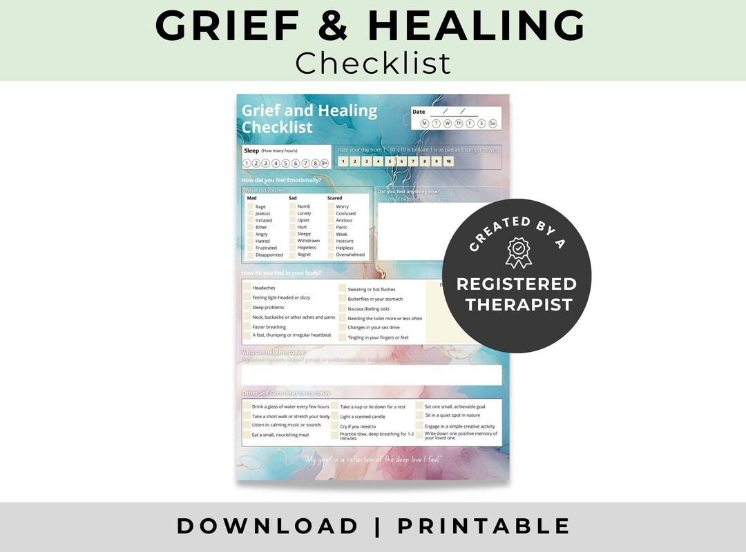 Grief Checklist Pdf, Colorful Bereavement Worksheet for Adults, 1 Page ...