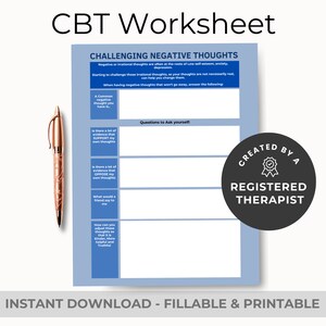Challenging Negative Thoughts, DBT Emotional Regulation, Anxiety Worksheet, CBT Technique, Mental Health Worksheets, CBT Worksheets Adults
