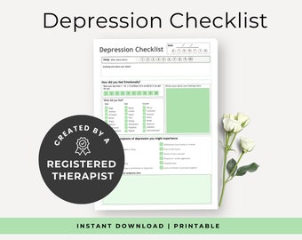 Depression Checklist, Green Mood Diary Tracker, Mental health Printable Download