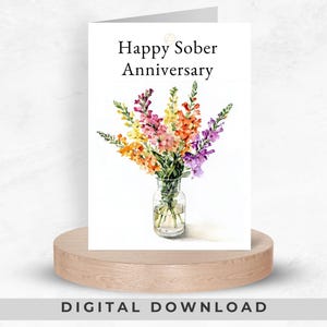 Saudação de marco AA NA para impressão, cartão de recuperação de 12 etapas, cartão de incentivo de aniversário sóbrio, presente de dependência, design floral, download