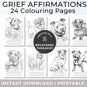 Grief Coloring Pages for Adults, Dogs Bereavement Colouring Book, Pets Coloring Printable, Grief Affirmation Activity, Digital Download, V2
