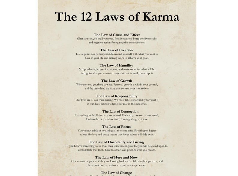 12 Laws of Karma Poster, Digital Download, Karma Print, Law of ...