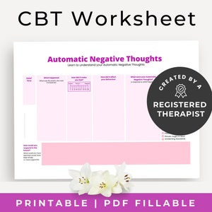 Cbt Anxiety Exercise, Fillable Pdf Form, Automatic Negative Thought, Negative Self Talk, Cognitive Therapy, Dbt Technique, Instant Download