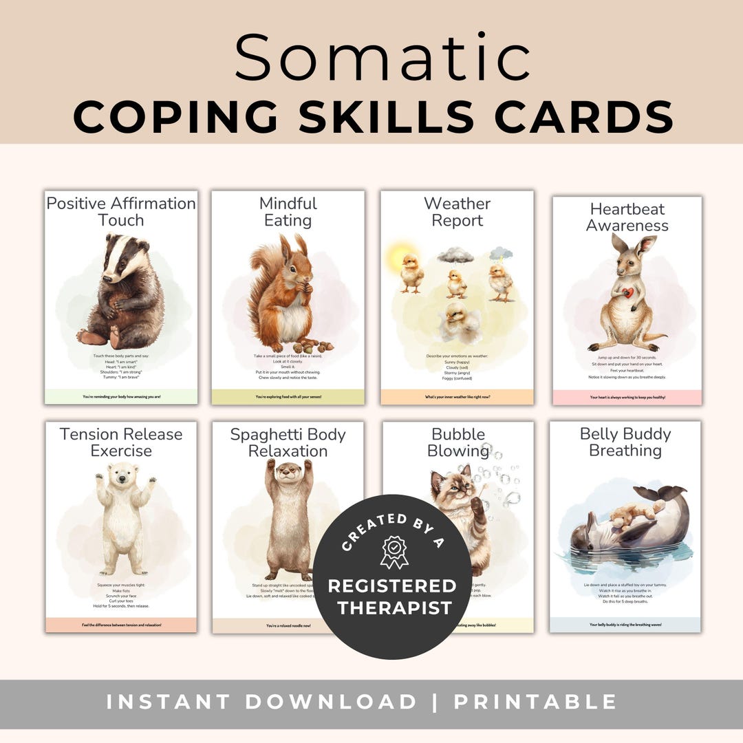 Somatic Coping Skills Cards Kids, Emotional Regulation Therapy Tools ...