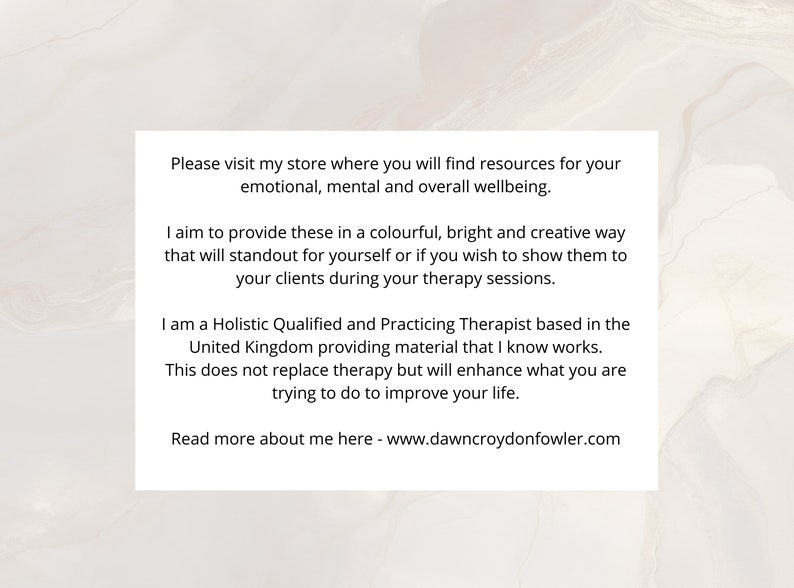 May include: Text on a white background with a message about a holistic therapist based in the United Kingdom. The text includes the website address www.dawncroydonfowler.com.